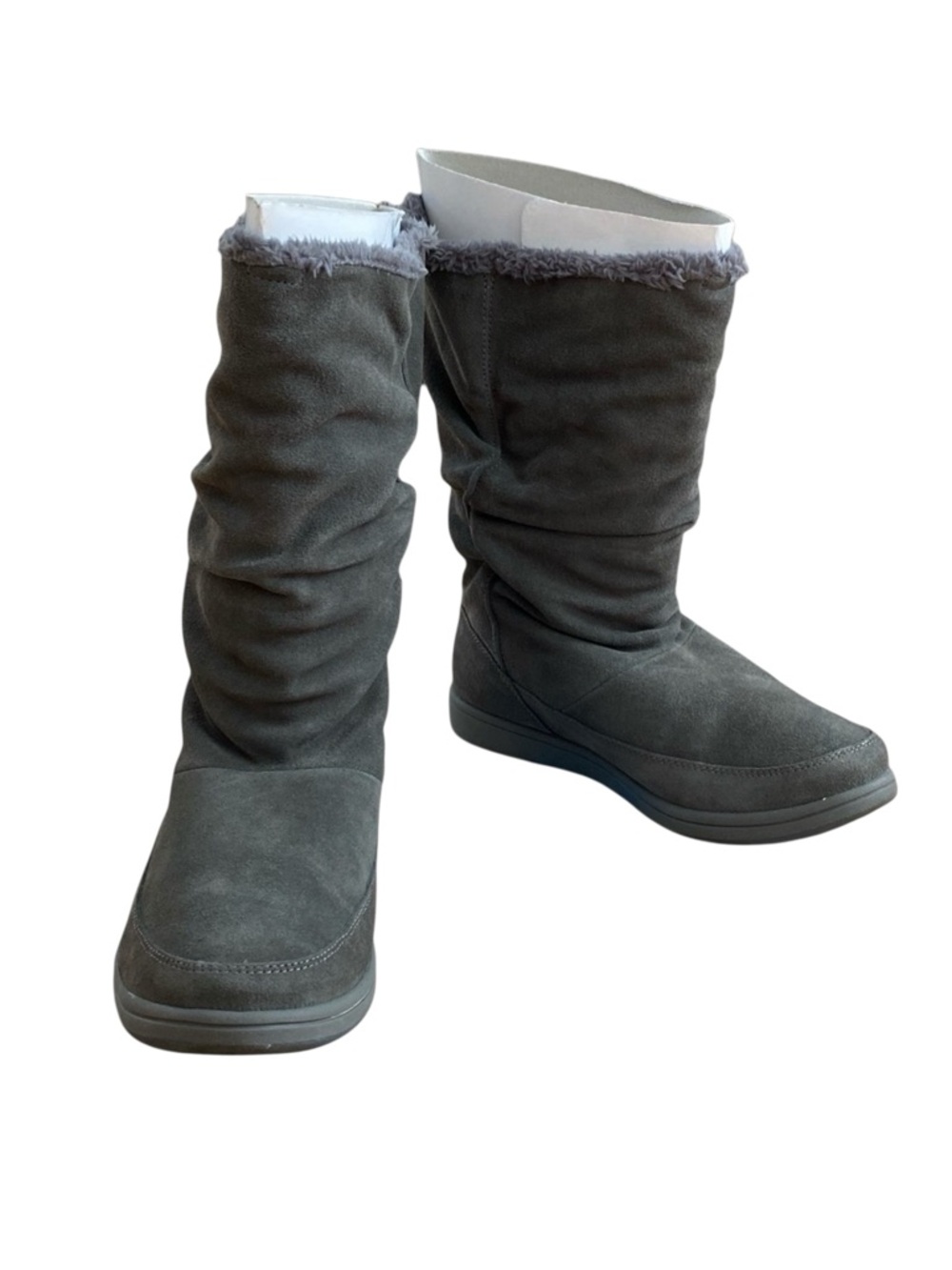Easy Spirit Boots Dark Gray Suede Faux Fur Crossover Size 9W